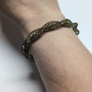 492 Black Mesh with Yellow Rhinestones‎ Cuff Bracelet
